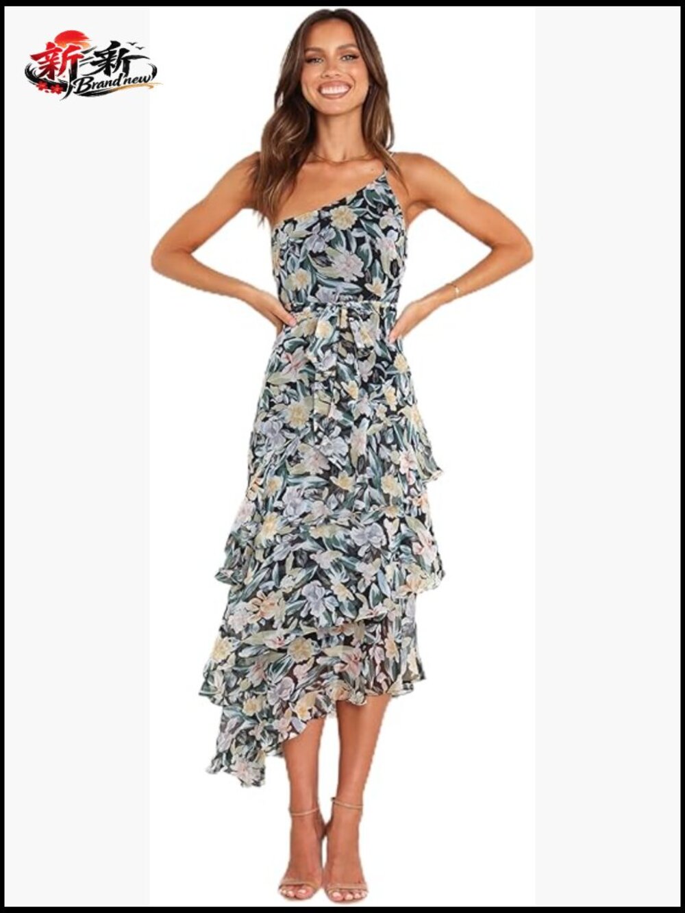 One Shoulder Midi A-Line Special Occasion Dress with Detachable Belt